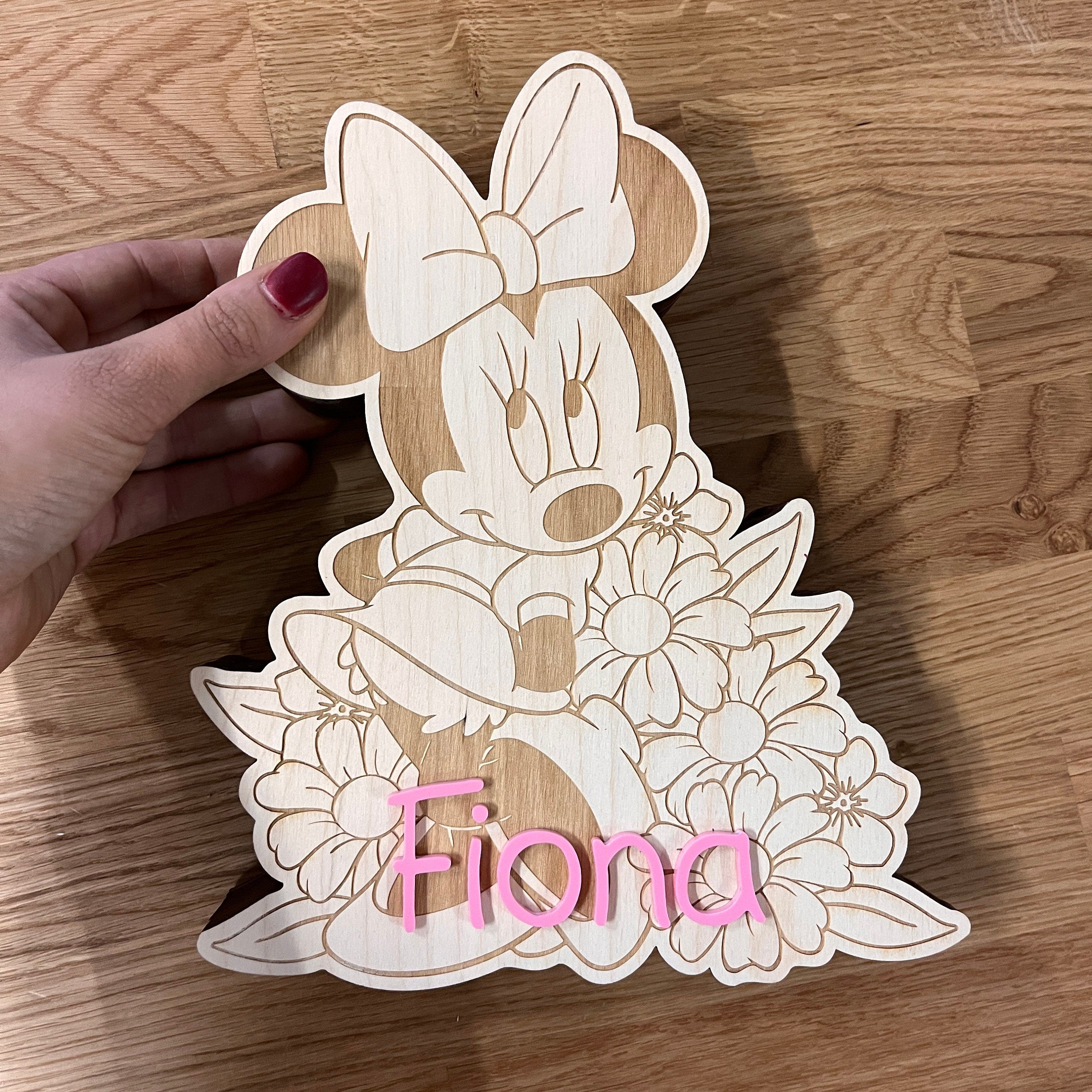 Minnie Maus inspired Spardose Kind personalisiert, Spardose Disney Holz