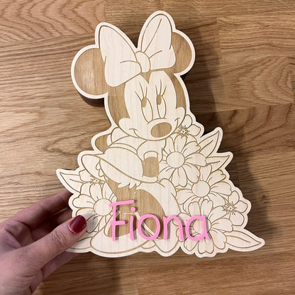 Minnie Maus inspired Spardose Kind personalisiert, Spardose Disney Holz