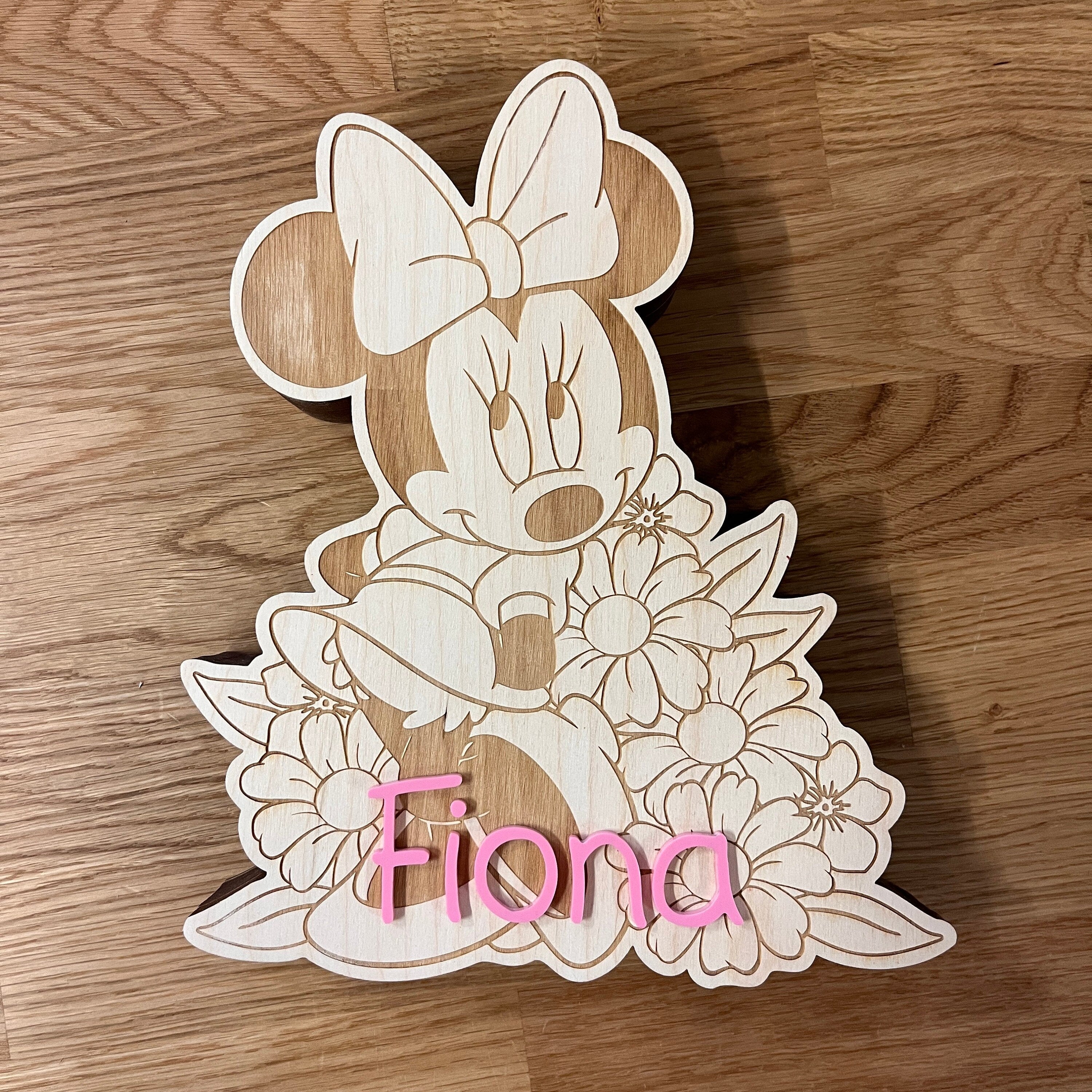 Minnie Maus inspired Spardose Kind personalisiert, Spardose Disney Holz