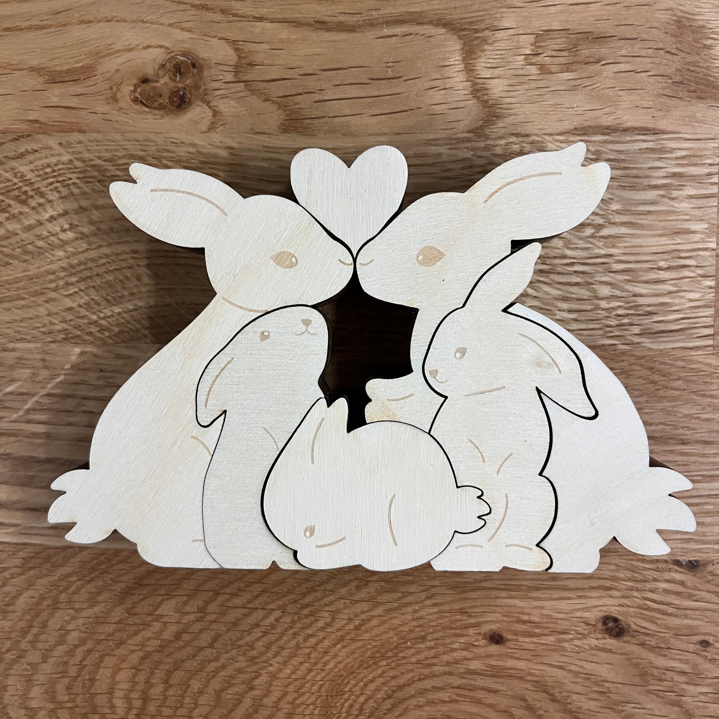 Personalisiertes Geschenk Hasenfamilie, Tierfamilie aus Holz, Holztierpuzzle, Wohndekor, Weihnachtsgeschenk, Familienandenken