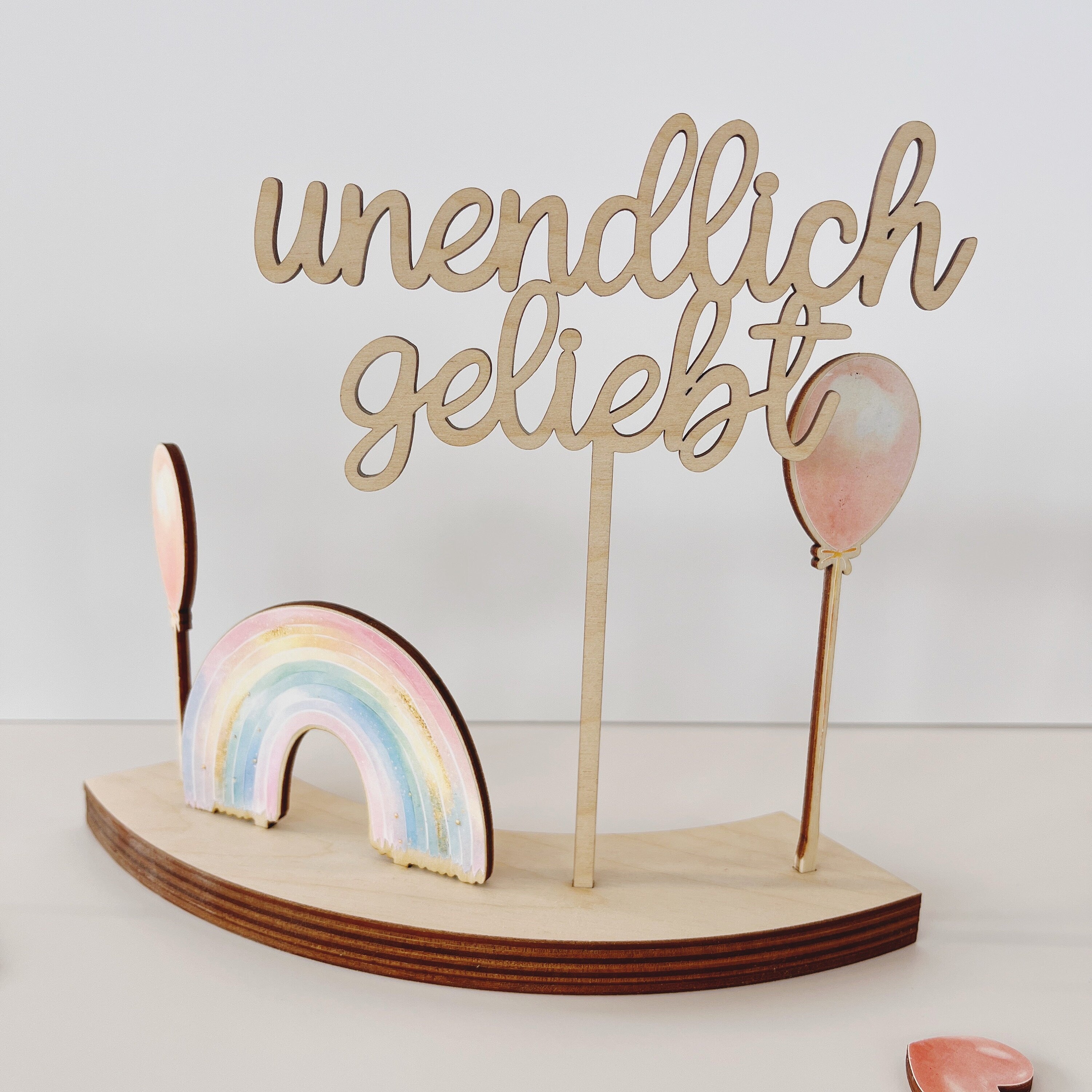 Motivstecker farbige Schmetterlinge Aquarell auf Holz für Personalisierten Geburtstagsteller mit Vase und Kerze, Kerzenplatte