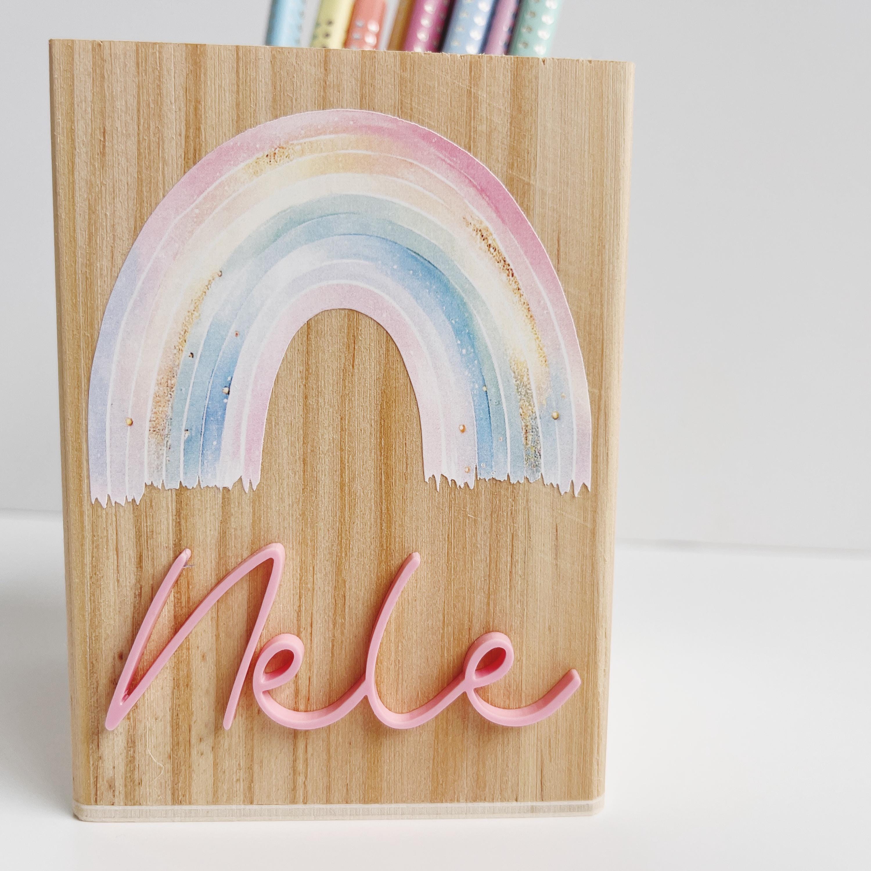 Regenbogen Stiftehalter personalisiert, Schulstart Geschenk, Einschulung Geschenk
