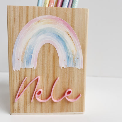 Regenbogen Stiftehalter personalisiert, Schulstart Geschenk, Einschulung Geschenk