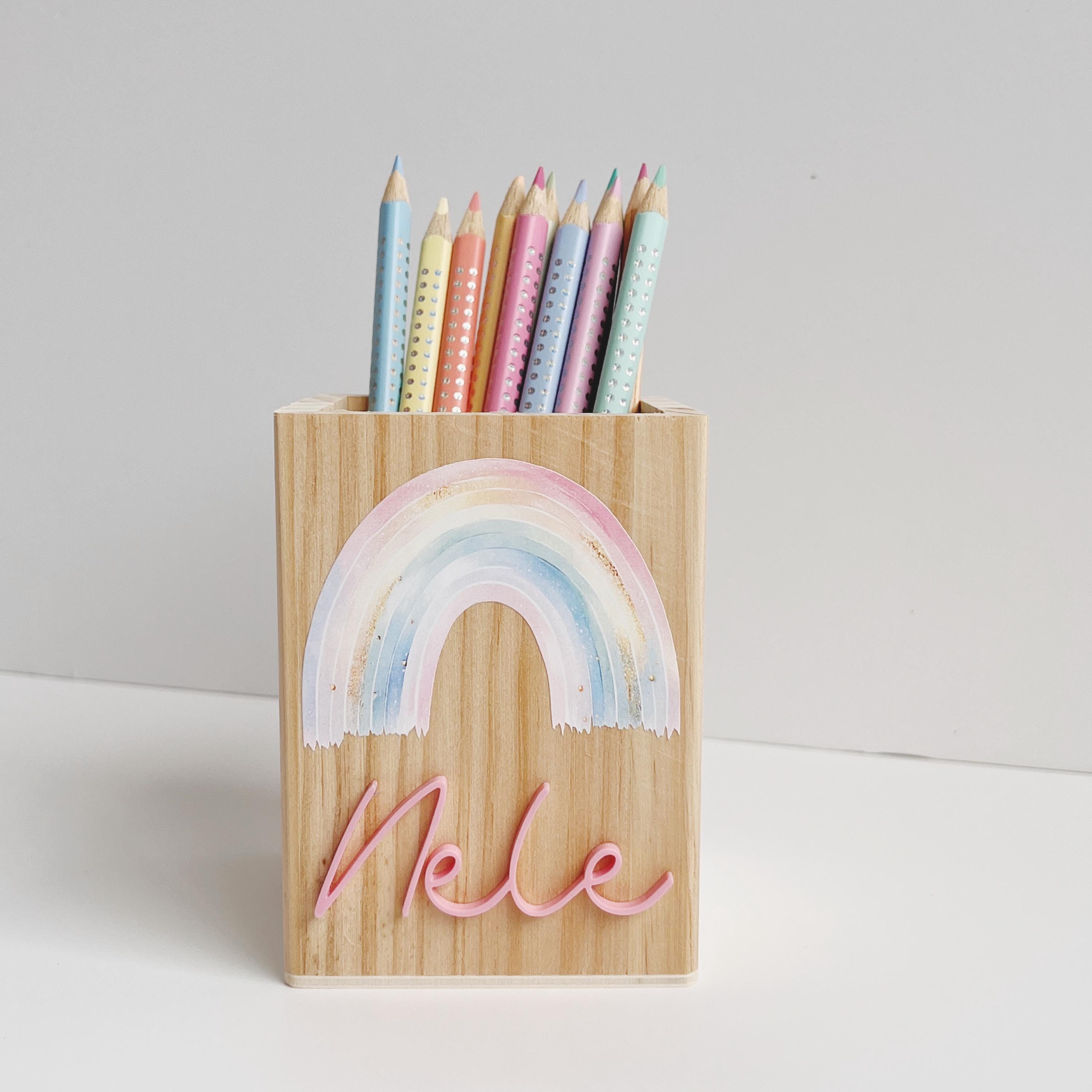 Regenbogen Stiftehalter personalisiert, Schulstart Geschenk, Einschulung Geschenk
