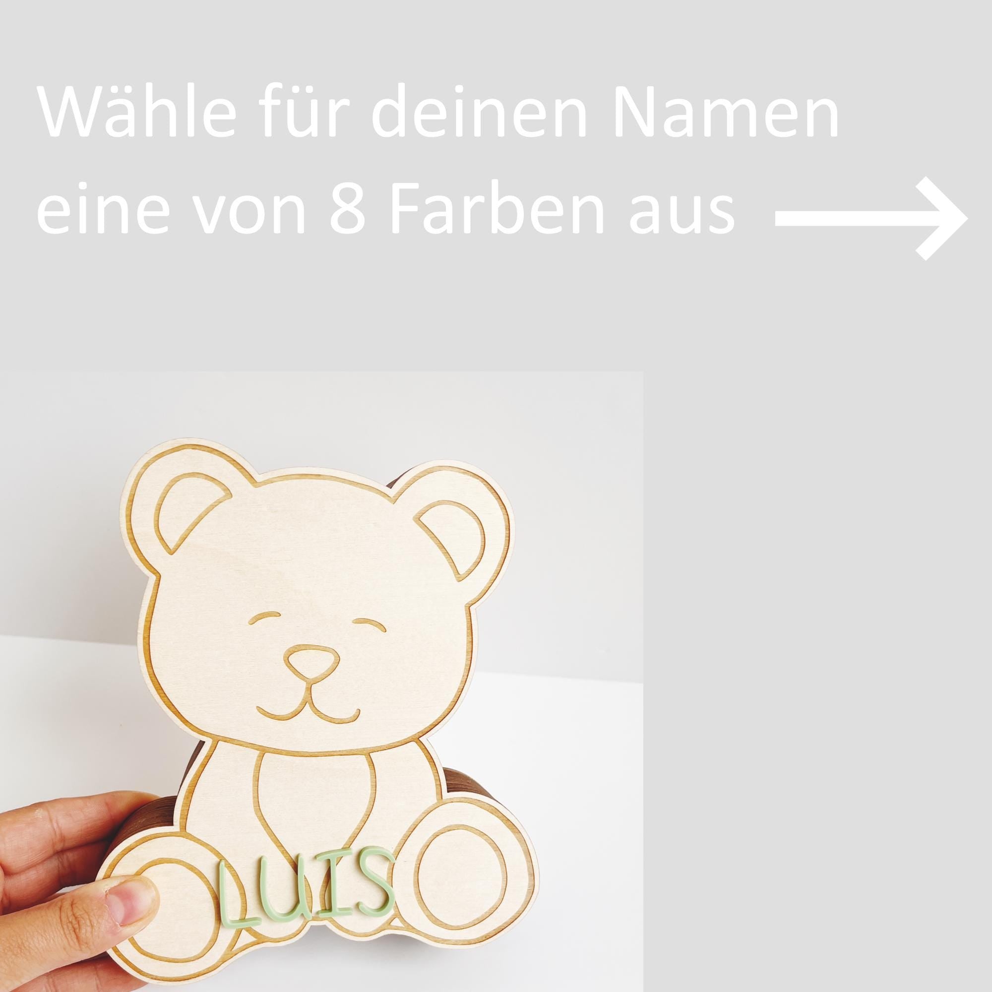 Spardose Kind personalisiert, Spardose Bär Holz