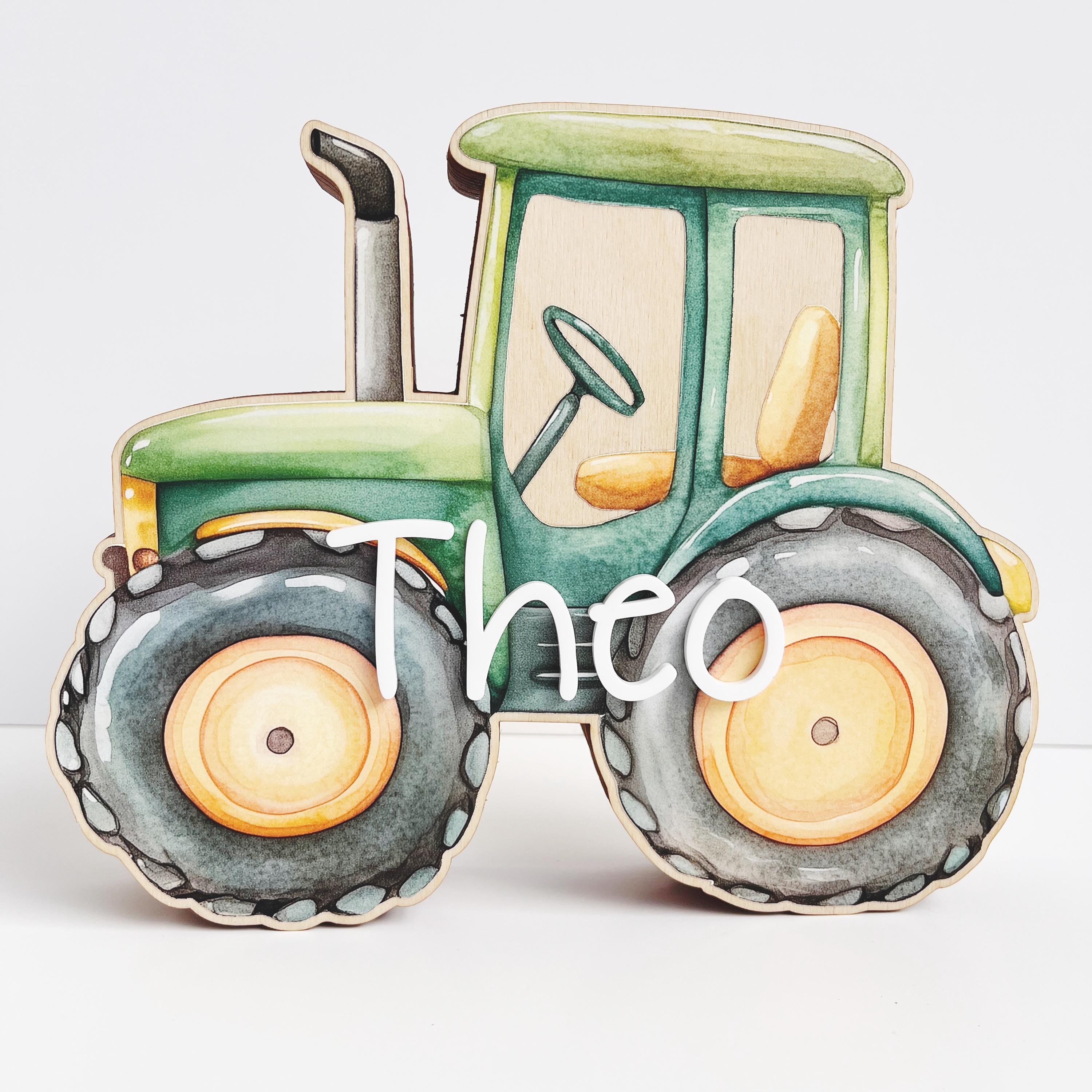 Traktor Spardose Kind personalisiert, Spardose Traktor Holz