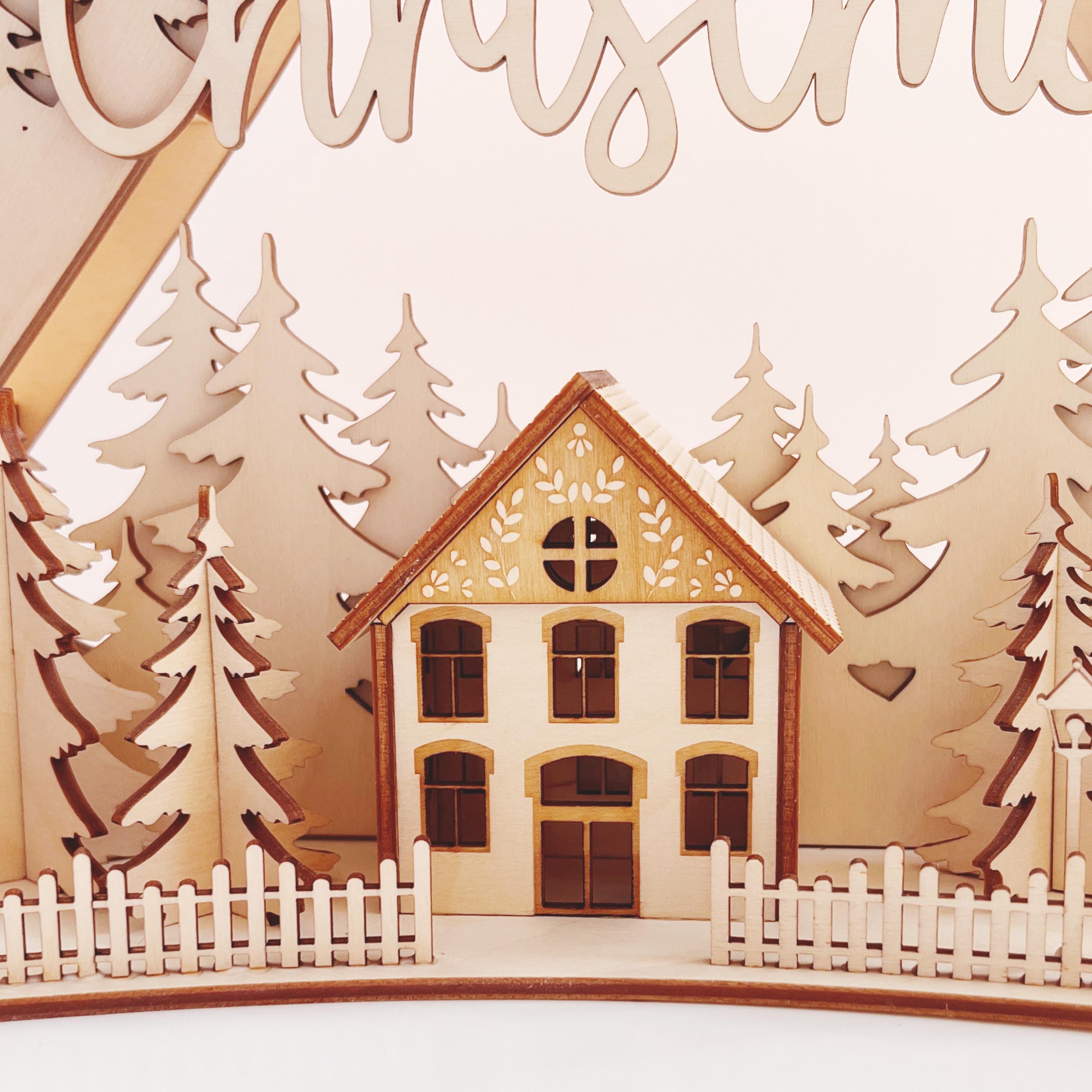 Weihnachtsdeko Holz, Handgefertigter Schwibbogen "Merry Christmas" – Weihnachtspyramide, Weihnachtsbogen, Weihnachtsdekoration aus Holz