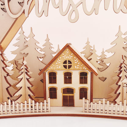 Weihnachtsdeko Holz, Handgefertigter Schwibbogen "Merry Christmas" – Weihnachtspyramide, Weihnachtsbogen, Weihnachtsdekoration aus Holz
