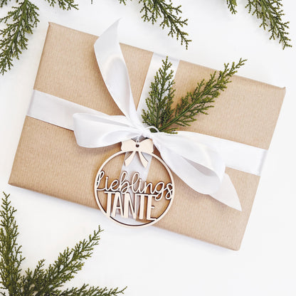 Lieblingstante Christbaumkugel aus Holz, Lieblingsmensch Geschenkanhänger, Weihnachtsdekoration, Christbaumschmuck, Weihnachtsbaumschmuck