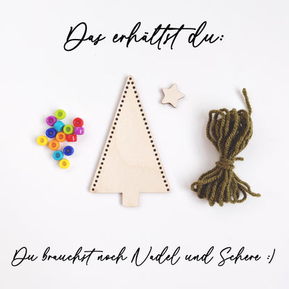 Bastelset Weihnachtsbaum bunt, Basteln für Kinder und Erwachsene, Tannenbaum Sticken, Tannenbaum mit Perlen, Christbaumanhänger mit Perlen