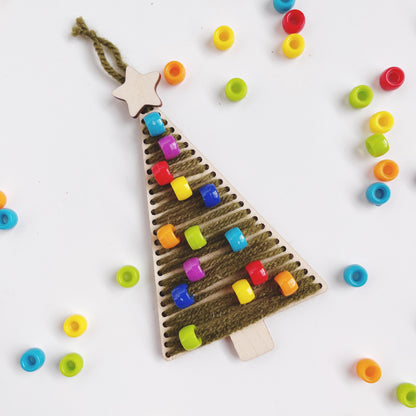 Bastelset Weihnachtsbaum bunt, Basteln für Kinder und Erwachsene, Tannenbaum Sticken, Tannenbaum mit Perlen, Christbaumanhänger mit Perlen