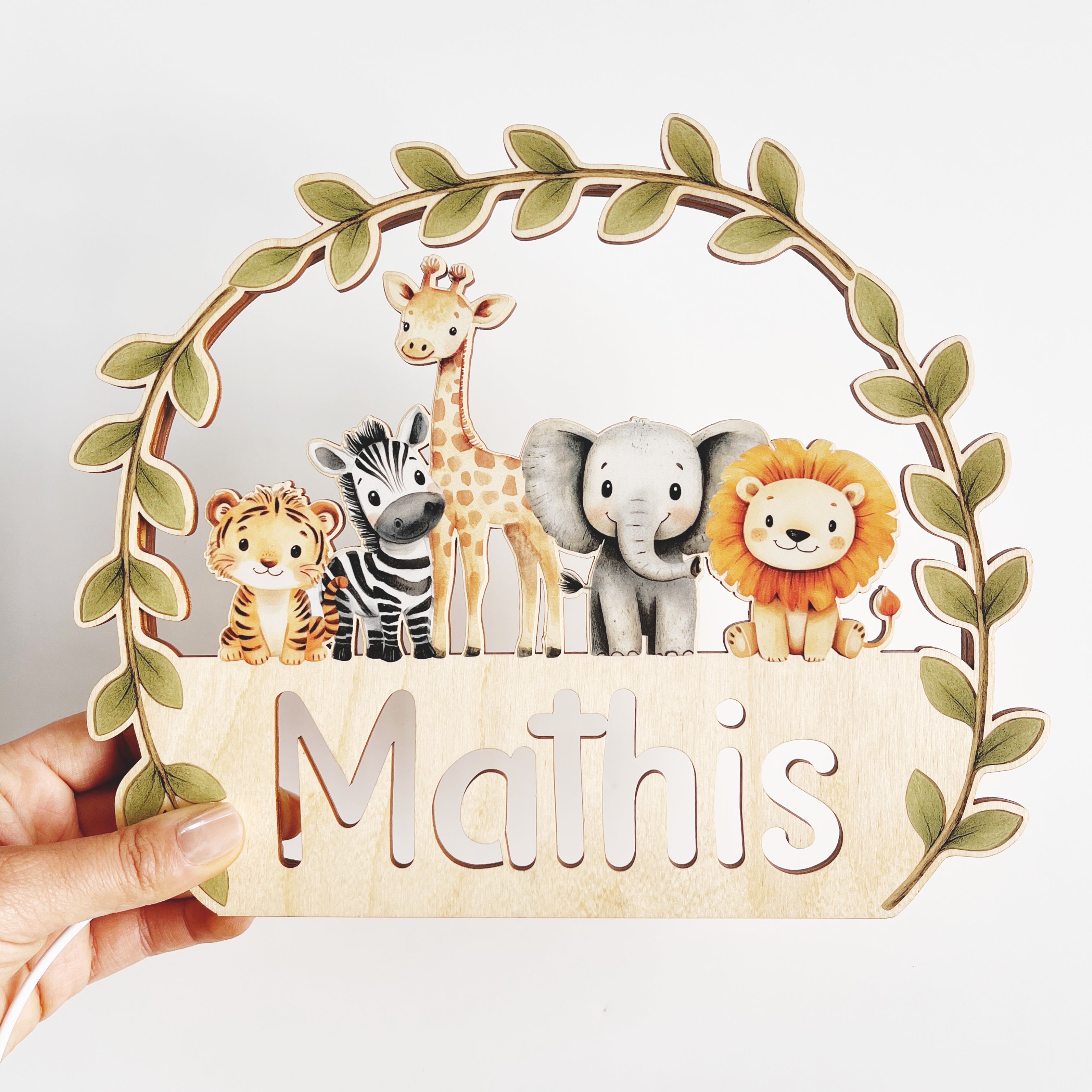 Nachtlicht personalisiert mit Safari Tieren