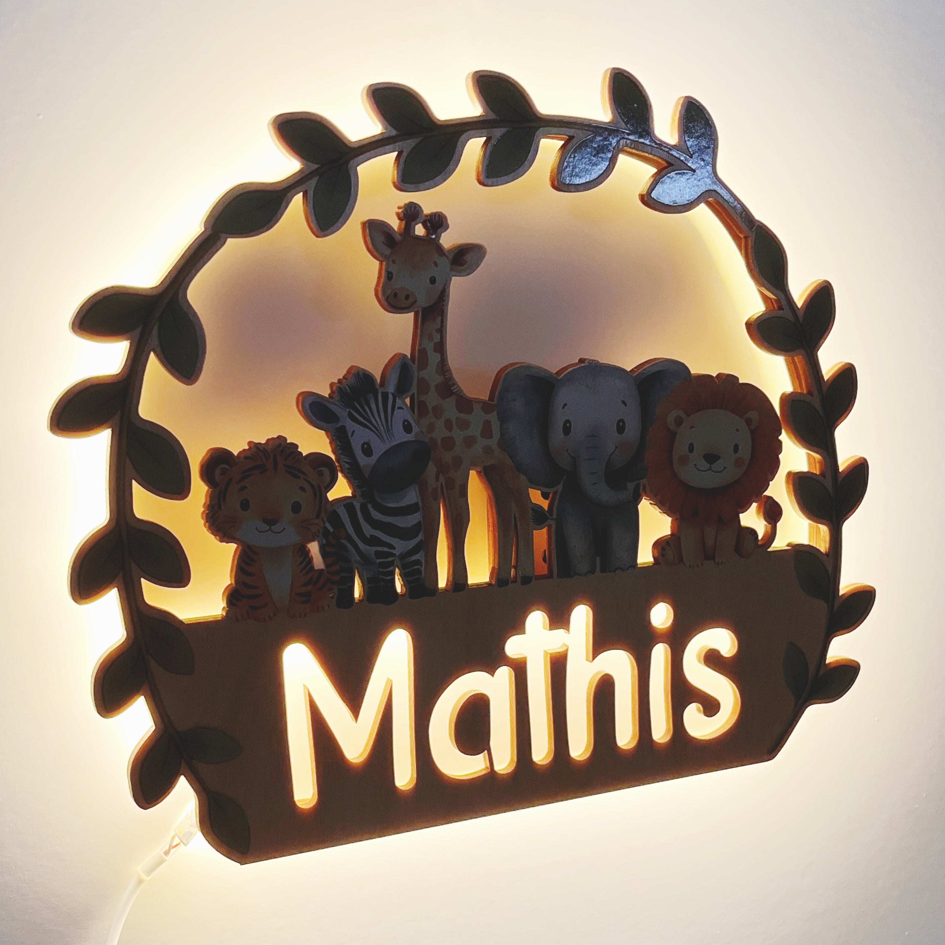 Nachtlicht personalisiert mit Safari Tieren