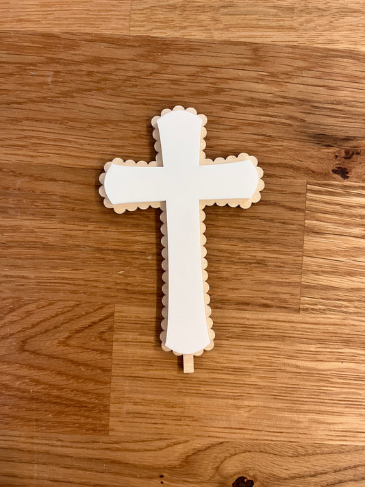 Motivstecker Kreuz mit Acryl weiß auf Holz