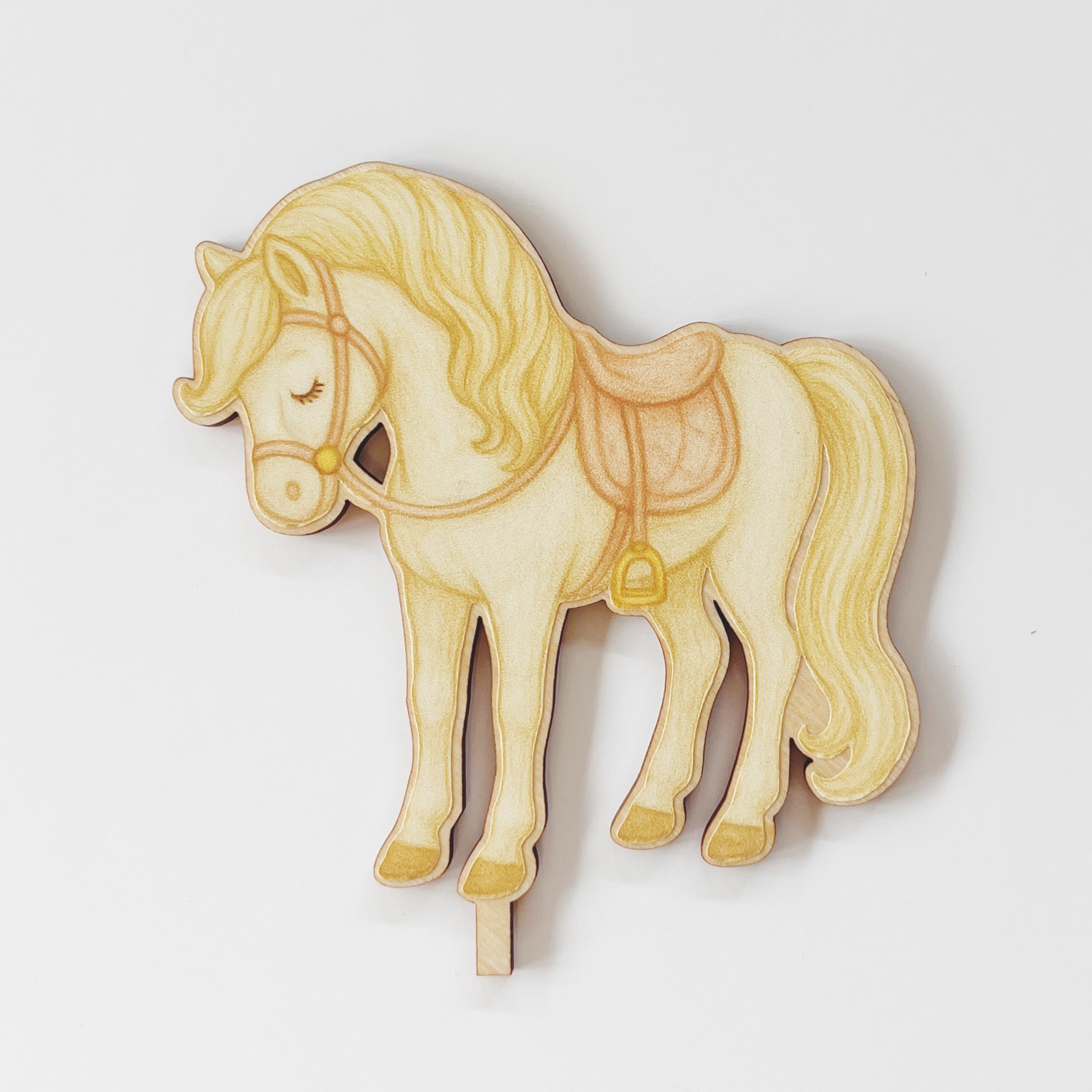 Motivstecker weißes Pferd mit Sattel und Zaumzeug