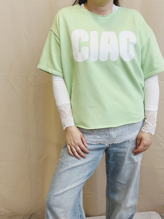 "CIAO" Sweater mit kurzen Ärmeln apfelgrün