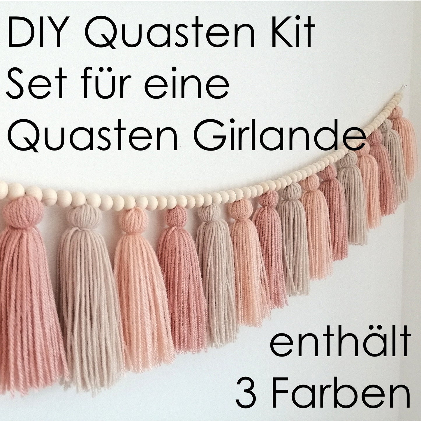 DIY Quasten Kit Do it Yourself Quasten Tutorial Fiber Macrame Boho Kinderzimmer Makramee Anleitung PDF